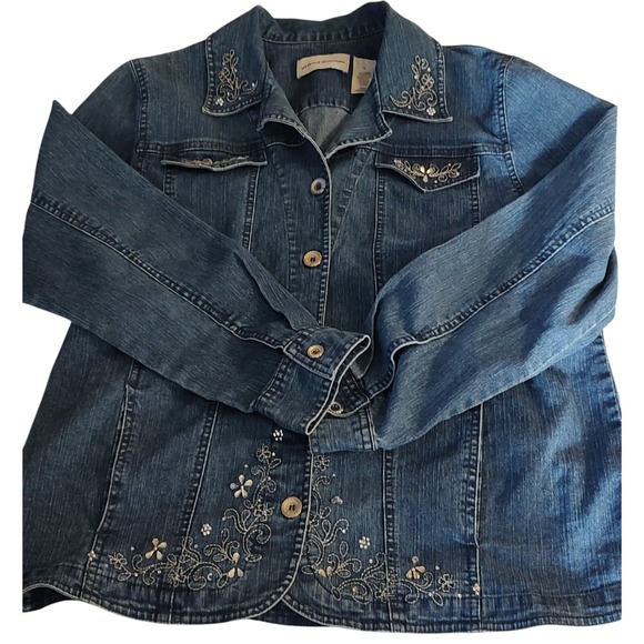 Alfred Dunner Shirt  Rhinestones Denim Button Up Front Pocket Womens Size 12 SEE - Picture 3 of 14